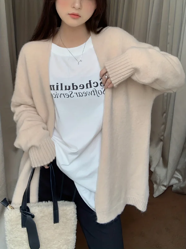 Weekend Offers You Can't Ignore Sixsr Solid Open Front Knit Cardigan, Casual Long Sleeve Drop Shoulder Loose Sweater, Women's Clothing Weekend Offers You Can't Ignore Sixsr Solid Open Front Knit Cardigan, Casual Long Sleeve Drop Shoulder Loose Sweater, Women's Clothing