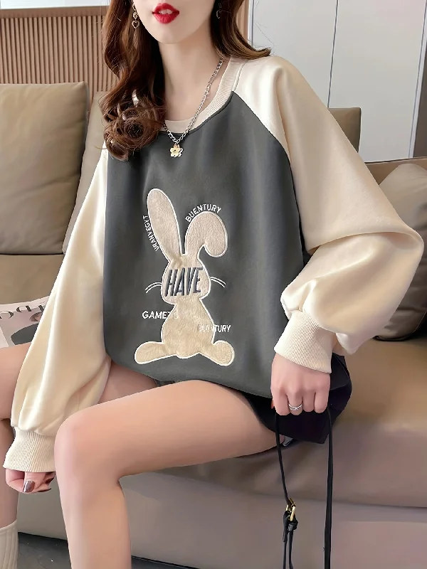 Weekend Discounts to Enjoy Sixsr Patched Rabbit Sweatshirt, Casual Raglan Neck Long Sleeve Sweatshirt, Women's Clothing Weekend Discounts to Enjoy Sixsr Patched Rabbit Sweatshirt, Casual Raglan Neck Long Sleeve Sweatshirt, Women's Clothing