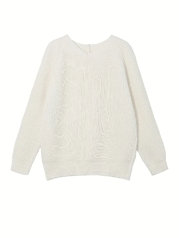 Discount Mania Sixsr Back Button V Neck Sweater, Casual Long Sleeve Sweater For Fall & Winter, Women's Clothing Discount Mania Sixsr Back Button V Neck Sweater, Casual Long Sleeve Sweater For Fall & Winter, Women's Clothing