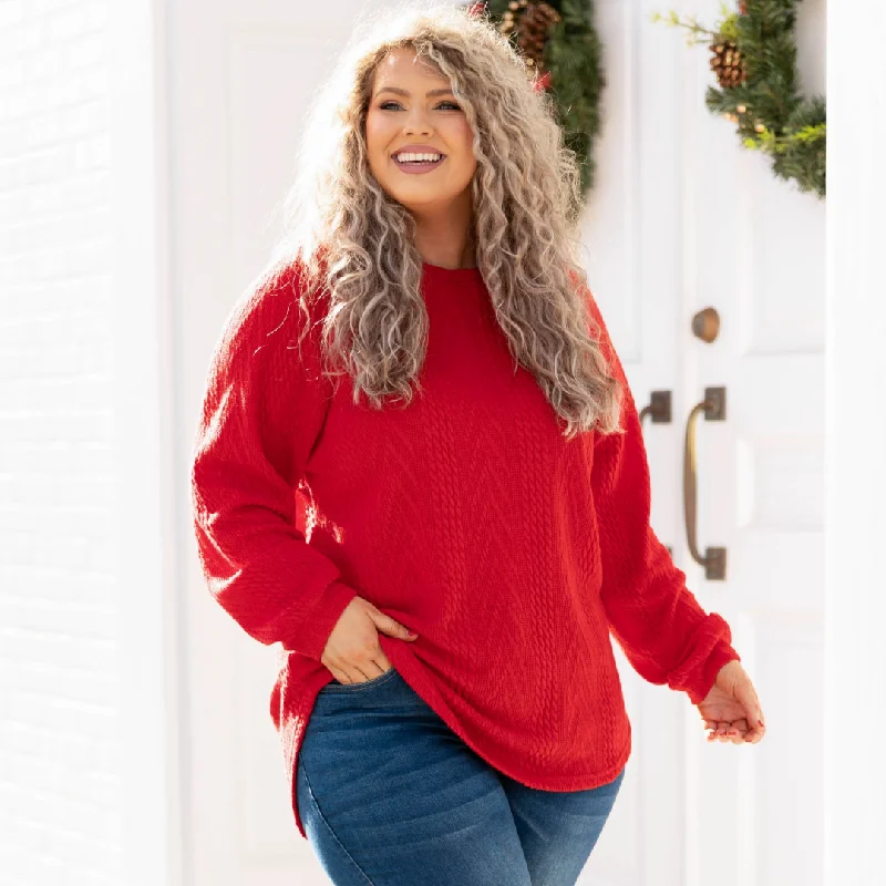 Super Savings Slouchy Cableknit, Holiday Red