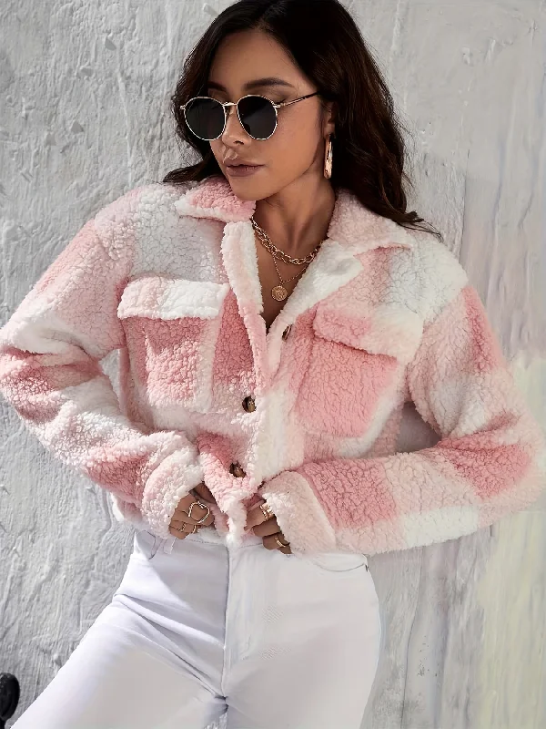 Super Discount Sixsr Plaid Pattern Teddy Coat, Casual Button Front Long Sleeve Warm Outerwear, Women's Clothing Super Discount Sixsr Plaid Pattern Teddy Coat, Casual Button Front Long Sleeve Warm Outerwear, Women's Clothing