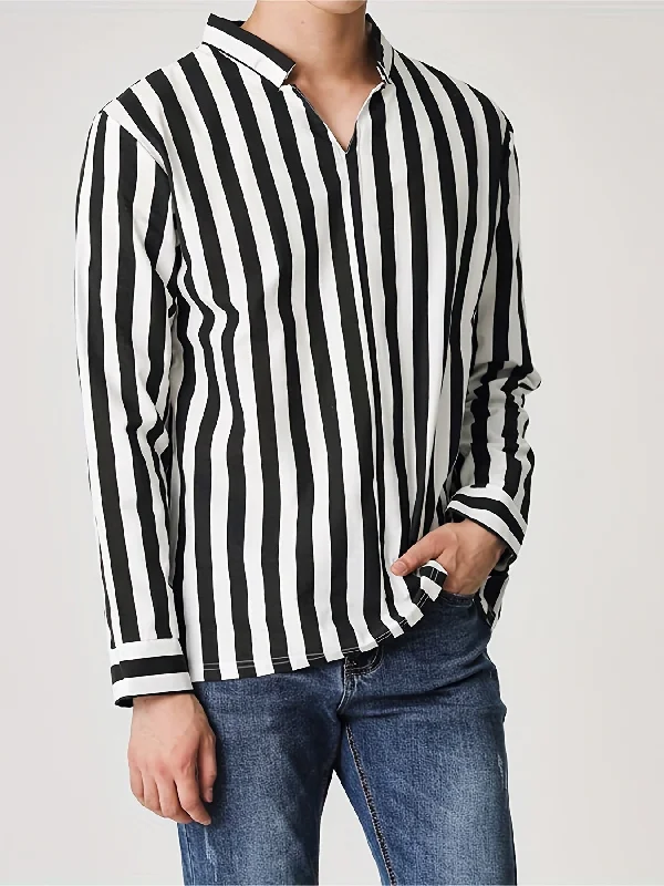 Extra Discount Sixsr Men's Casual Stripe V Neck Long Sleeve Shirt With No Button, Male Clothes For Spring And Summer Extra Discount Sixsr Men's Casual Stripe V Neck Long Sleeve Shirt With No Button, Male Clothes For Spring And Summer