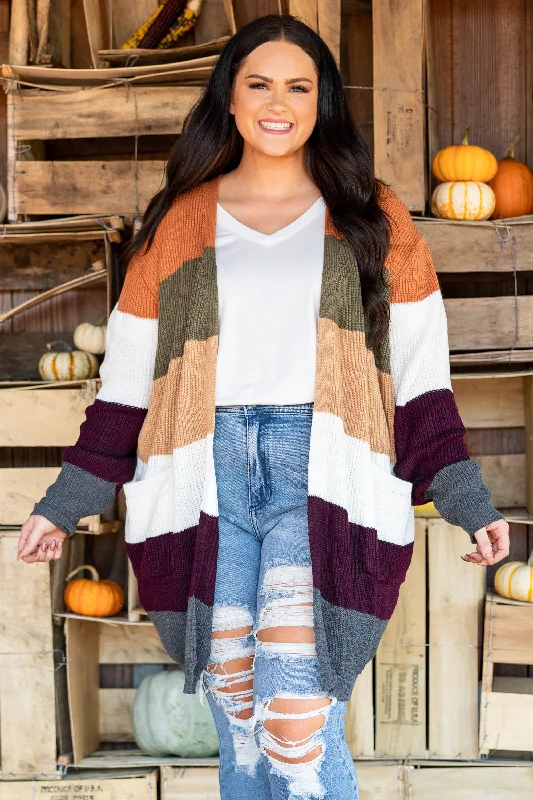 Mega Discount Simple Just 4 U Cardigan, Rust/Olive