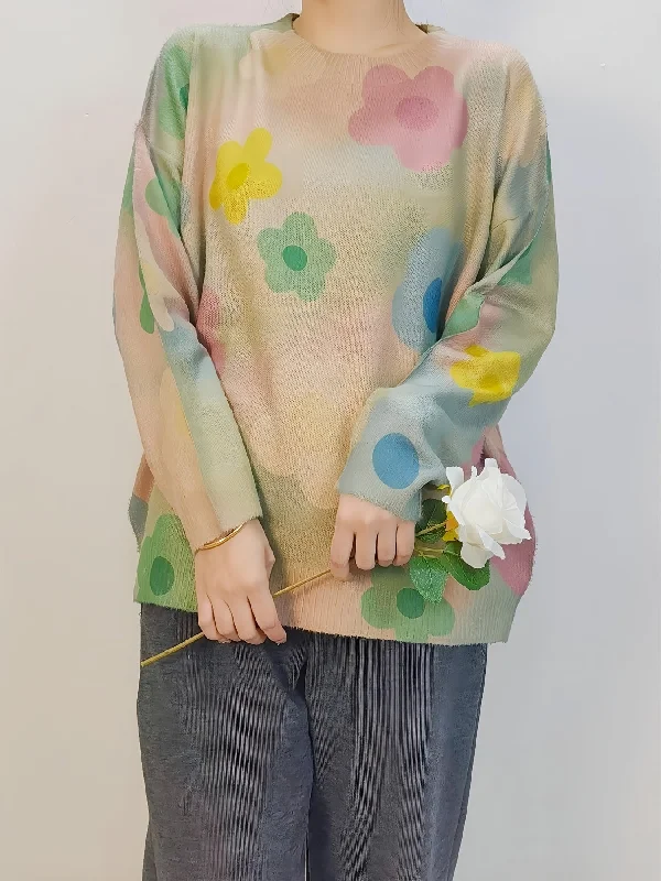 Massive Deal Sixsr Loose Flower Pattern Sweater, Crew Neck Long Sleeve Sweater, Casual Tops For Fall & Winter, Women's Clothing Massive Deal Sixsr Loose Flower Pattern Sweater, Crew Neck Long Sleeve Sweater, Casual Tops For Fall & Winter, Women's Clothing
