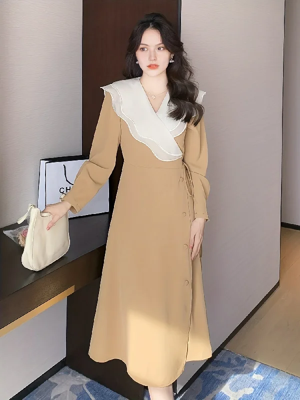 Great Bargain Sixsr Ruffle Trim Surplice Neck Dress, Elegant Long Sleeve Solid Dress, Women's Clothing Great Bargain Sixsr Ruffle Trim Surplice Neck Dress, Elegant Long Sleeve Solid Dress, Women's Clothing