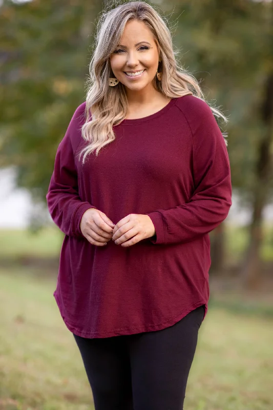 Top Pick Curved Hem Slouchy Tunic, Wine