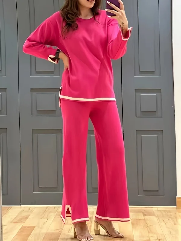 Shop Now Sixsr Casual Contrast Trim Two-piece Set, Long Sleeve Crew Neck Top & Wide Leg Pants Outfits, Women's Clothing Shop Now Sixsr Casual Contrast Trim Two-piece Set, Long Sleeve Crew Neck Top & Wide Leg Pants Outfits, Women's Clothing