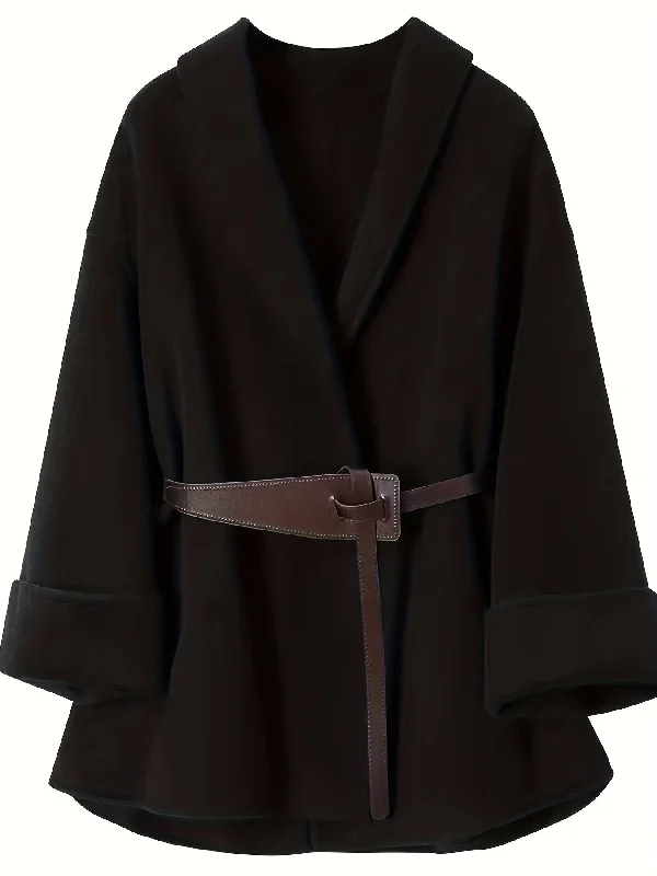 The Best Prices Sixsr Plus Size Elegant Coat, Women's Plus Solid Long Sleeve Shawl Collar Surplice Neck Woolen Coat With Pockets & Belt The Best Prices Sixsr Plus Size Elegant Coat, Women's Plus Solid Long Sleeve Shawl Collar Surplice Neck Woolen Coat With Pockets & Belt