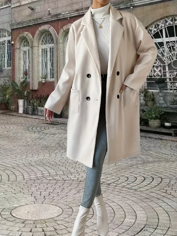 Weekend Deals to Make You Happy Sixsr Double Breasted Solid Overcoat, Elegant Lapel Long Sleeve Outerwear, Women's Clothing Weekend Deals to Make You Happy Sixsr Double Breasted Solid Overcoat, Elegant Lapel Long Sleeve Outerwear, Women's Clothing