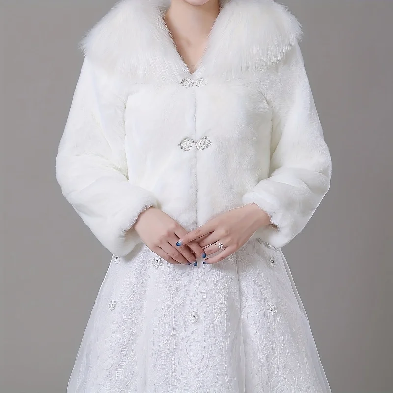 Crazy Savings Sixsr White Faux Fur Shawl Plush Collar Wrap Elegant Long Sleeve Bride Cape Decorative Windproof Warm Cardigan For Women Crazy Savings Sixsr White Faux Fur Shawl Plush Collar Wrap Elegant Long Sleeve Bride Cape Decorative Windproof Warm Cardigan For Women