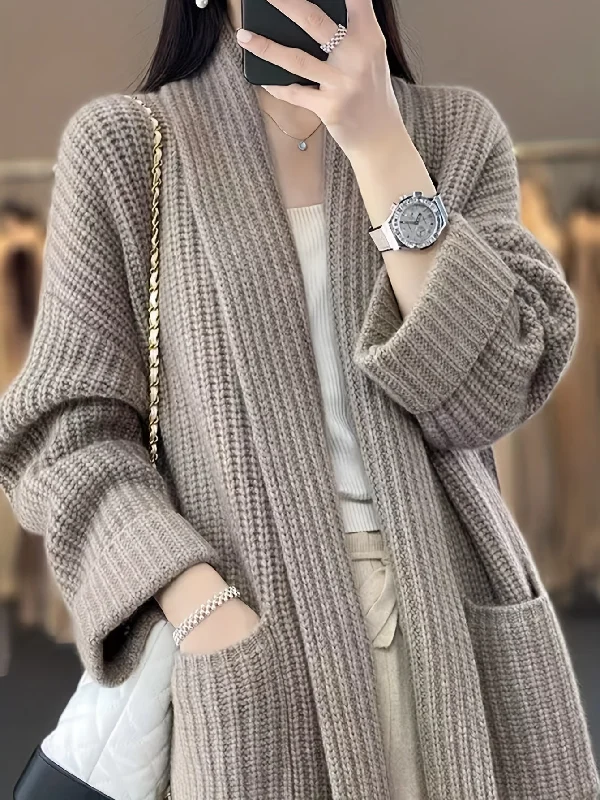 Weekend Shopping Made Better Sixsr Solid Open Front Knit Cardigan, Casual Long Sleeve Oversized Sweater Coat With Pocket, Women's Clothing Weekend Shopping Made Better Sixsr Solid Open Front Knit Cardigan, Casual Long Sleeve Oversized Sweater Coat With Pocket, Women's Clothing