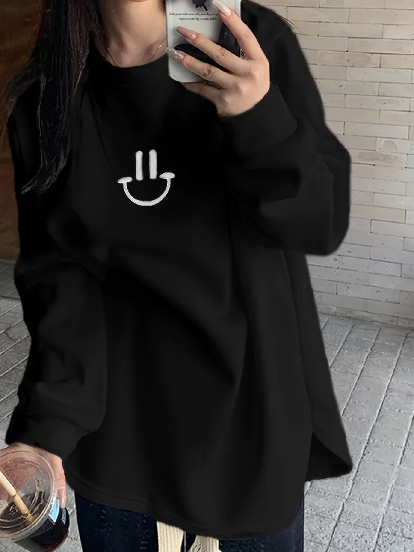 Bargain Alert Sixsr Smile Face & Letter Print Pullover Sweatshirt, Casual Long Sleeve Crew Neck Sweatshirt For Fall & Winter, Women's Clothing Bargain Alert Sixsr Smile Face & Letter Print Pullover Sweatshirt, Casual Long Sleeve Crew Neck Sweatshirt For Fall & Winter, Women's Clothing