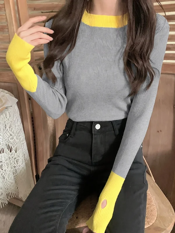 Weekend Offers That Thrill Sixsr Color Block Crew Neck Knitted Top, Casual Long Sleeve Slim Sweater, Women's Clothing Weekend Offers That Thrill Sixsr Color Block Crew Neck Knitted Top, Casual Long Sleeve Slim Sweater, Women's Clothing