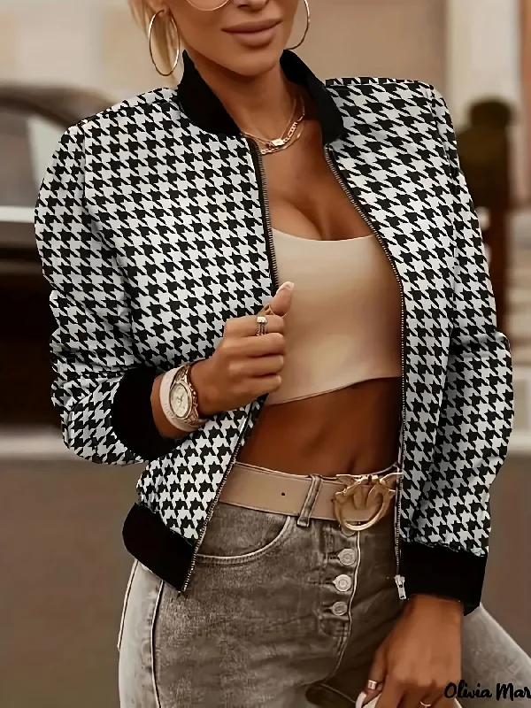 Savings Soar This Weekend Sixsr Houndstooth Print Bomber Jacket, Casual Zip Up Long Sleeve Outerwear, Women's Clothing Savings Soar This Weekend Sixsr Houndstooth Print Bomber Jacket, Casual Zip Up Long Sleeve Outerwear, Women's Clothing