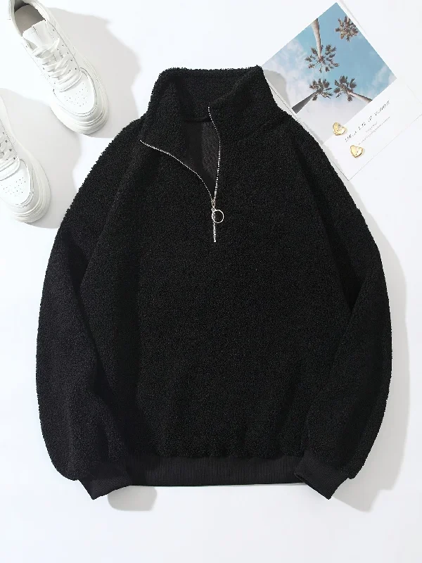 Deal of the Day Sixsr Solid Color Quarter Zip Teddy Sweatshirt, Casual Long Sleeve Lapel Sweatshirt For Fall & Winter, Women's Clothing Deal of the Day Sixsr Solid Color Quarter Zip Teddy Sweatshirt, Casual Long Sleeve Lapel Sweatshirt For Fall & Winter, Women's Clothing