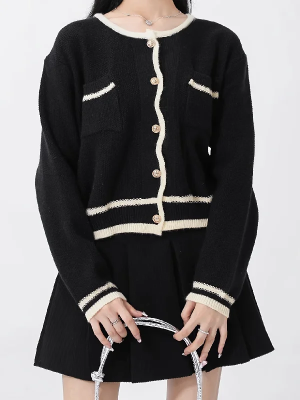 Reduced Price Sixsr Contrast Trim Button Up Knit Cardigan, Casual Long Sleeve Sweater With Pocket, Women's Clothing Reduced Price Sixsr Contrast Trim Button Up Knit Cardigan, Casual Long Sleeve Sweater With Pocket, Women's Clothing