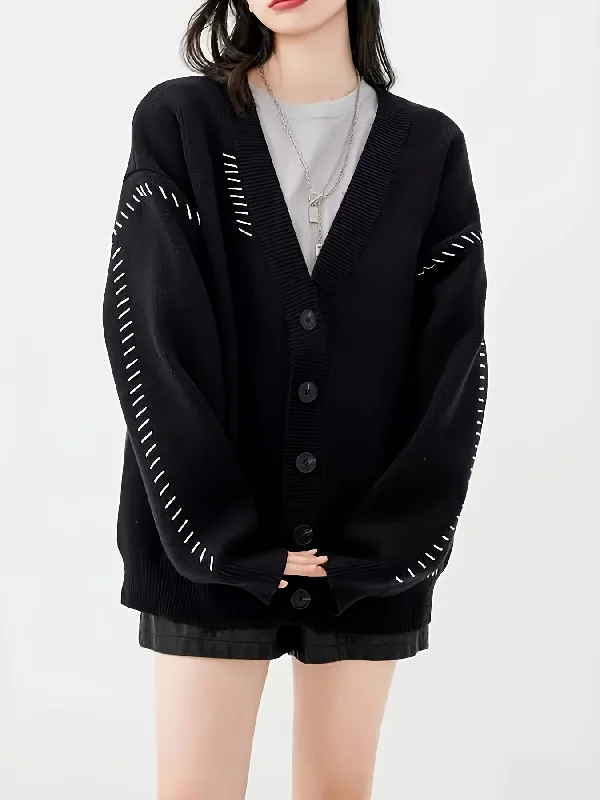 Year-End Sale Sixsr Y2K Solid Button Front Cardigan, Casual Long Sleeve Cardigan For Spring & Fall, Women's Clothing