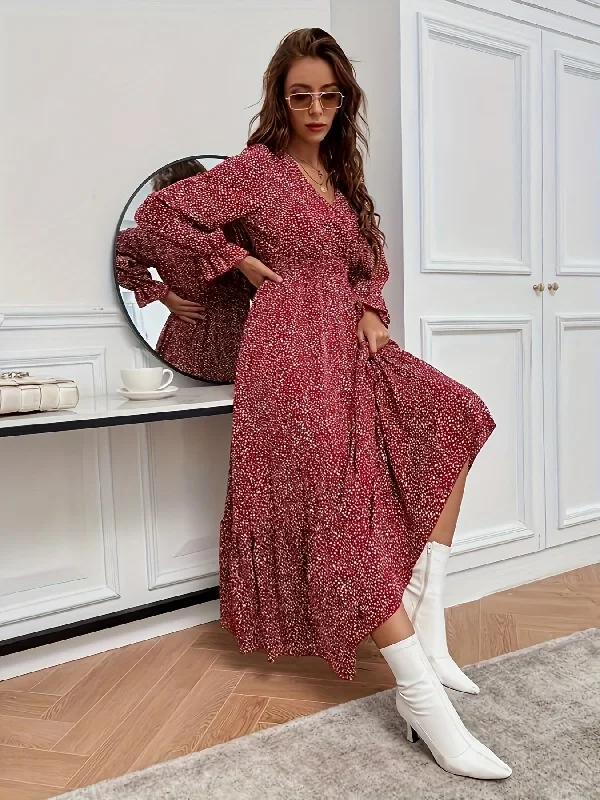 Weekend Bargains Just for You Sixsr Floral Print Lantern Sleeve Dress, Casual V Neck Dress For Spring & Fall, Women's Clothing Weekend Bargains Just for You Sixsr Floral Print Lantern Sleeve Dress, Casual V Neck Dress For Spring & Fall, Women's Clothing