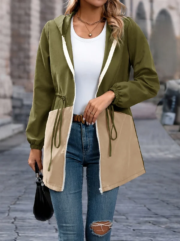 Top Pick Sixsr Color Block Drawstring Jacket, Elegant Zip Up Hooded Long Sleeve Outerwear, Women's Clothing Top Pick Sixsr Color Block Drawstring Jacket, Elegant Zip Up Hooded Long Sleeve Outerwear, Women's Clothing