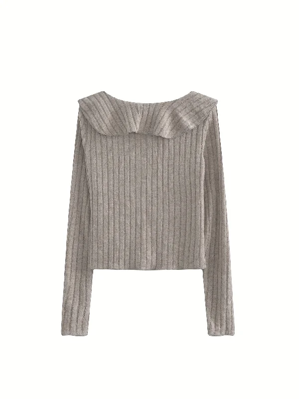 Weekend Specials to Celebrate Sixsr Solid Button Down Slim Knit Cardigan, Casual Collared Lettuce Trim Long Sleeve Thin Top, Women's Clothing Weekend Specials to Celebrate Sixsr Solid Button Down Slim Knit Cardigan, Casual Collared Lettuce Trim Long Sleeve Thin Top, Women's Clothing