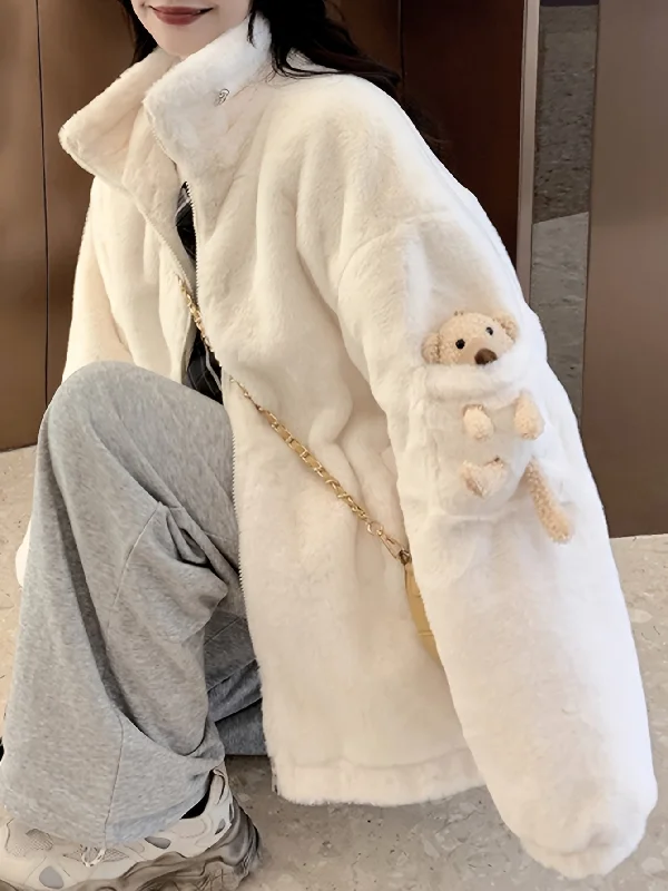 Weekend Offers That Please Sixsr Teddy Decor Zip Front Plush Coat, Long Sleeve Slant Pockets Outerwear For Fall & Winter, Women's Clothing Weekend Offers That Please Sixsr Teddy Decor Zip Front Plush Coat, Long Sleeve Slant Pockets Outerwear For Fall & Winter, Women's Clothing
