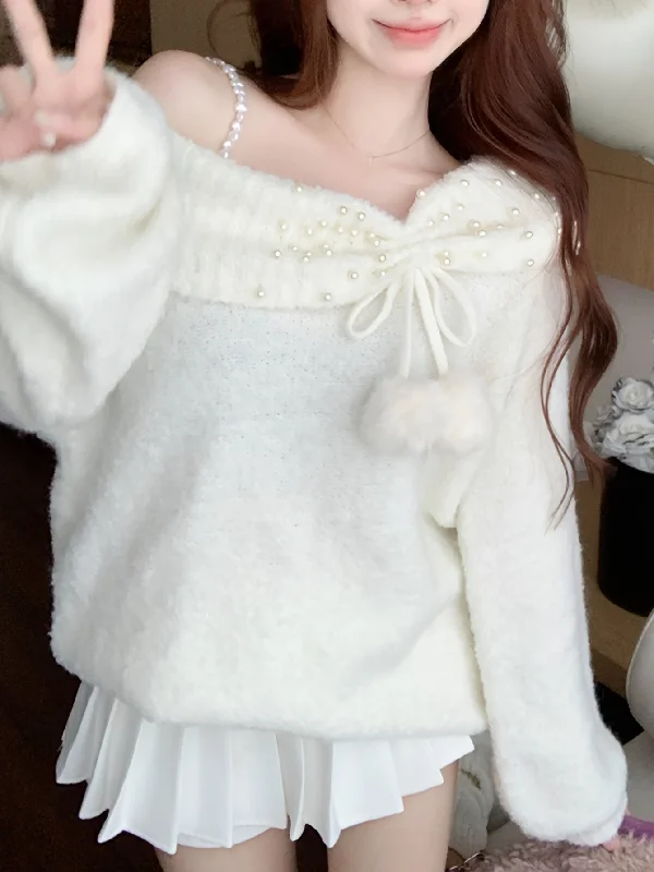Weekend Bargains to Indulge In Sixsr Asymmetric Shoulder Chain Strap Sweater, Chic Long Sleeve Beaded Sweater For Fall & Winter, Women's Clothing Weekend Bargains to Indulge In Sixsr Asymmetric Shoulder Chain Strap Sweater, Chic Long Sleeve Beaded Sweater For Fall & Winter, Women's Clothing
