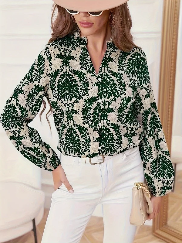 Super Sale Sixsr Ethnic Floral Print Blouse, Boho V Neck Long Sleeve Blouse, Women's Clothing Super Sale Sixsr Ethnic Floral Print Blouse, Boho V Neck Long Sleeve Blouse, Women's Clothing
