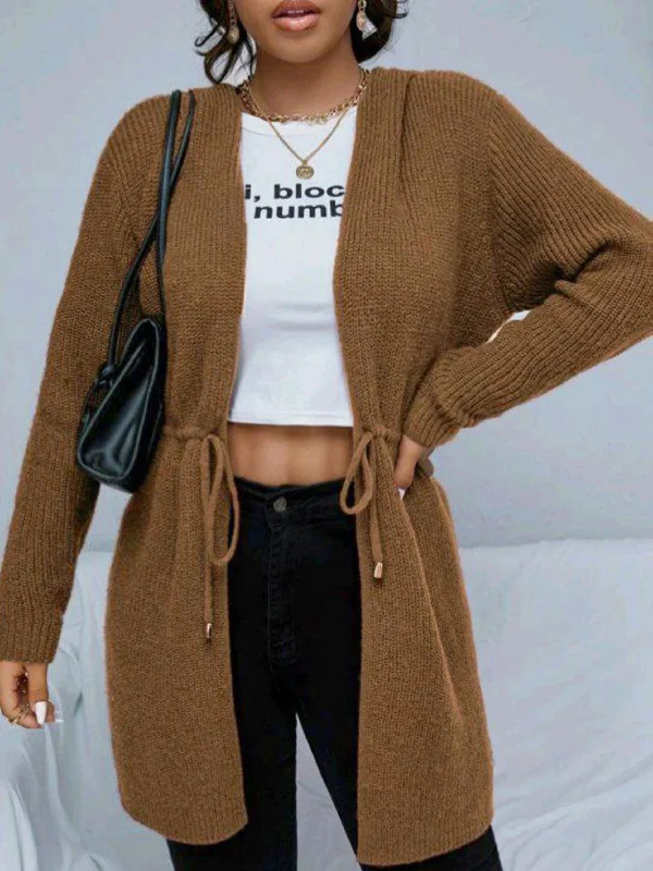 Steal Deal Sixsr Drawstring Hooded Knit Cardigan, Casual Solid Long Sleeve Sweater, Women's Clothing Steal Deal Sixsr Drawstring Hooded Knit Cardigan, Casual Solid Long Sleeve Sweater, Women's Clothing