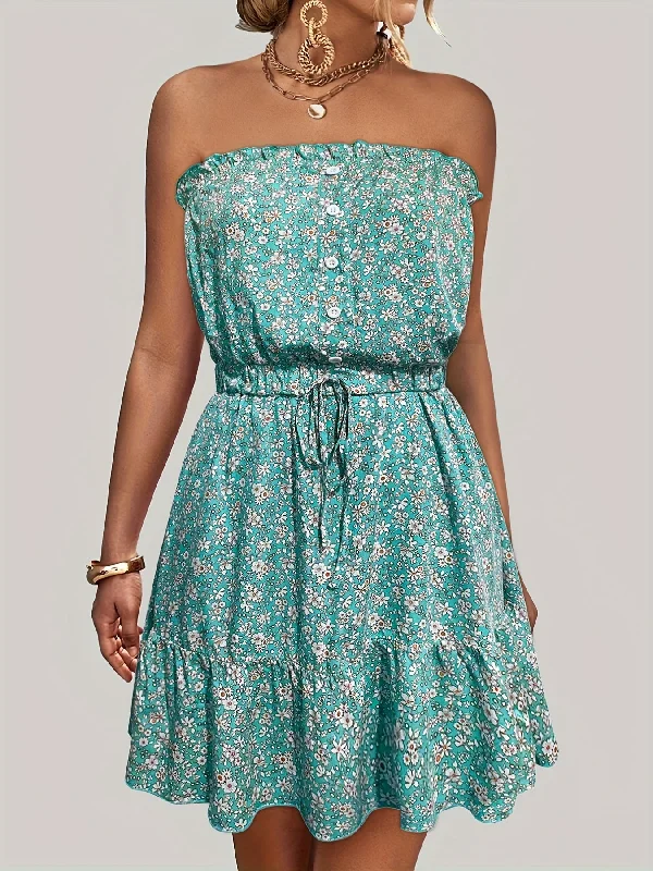 Take Action Sixsr Ditsy Floral Off Shoulder Dress, Sexy Sleeveless Drawstring Summer Dress, Women's Clothing Take Action Sixsr Ditsy Floral Off Shoulder Dress, Sexy Sleeveless Drawstring Summer Dress, Women's Clothing
