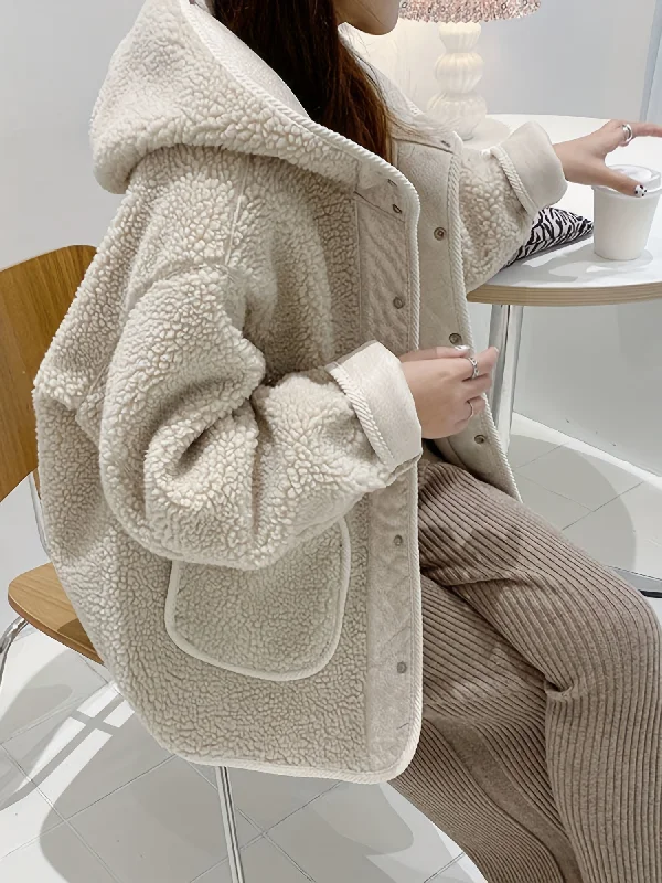 Weekend Savings Delight Sixsr Solid Hooded Teddy Coat, Casual Button Front Long Sleeve Winter Outerwear, Women's Clothing Weekend Savings Delight Sixsr Solid Hooded Teddy Coat, Casual Button Front Long Sleeve Winter Outerwear, Women's Clothing