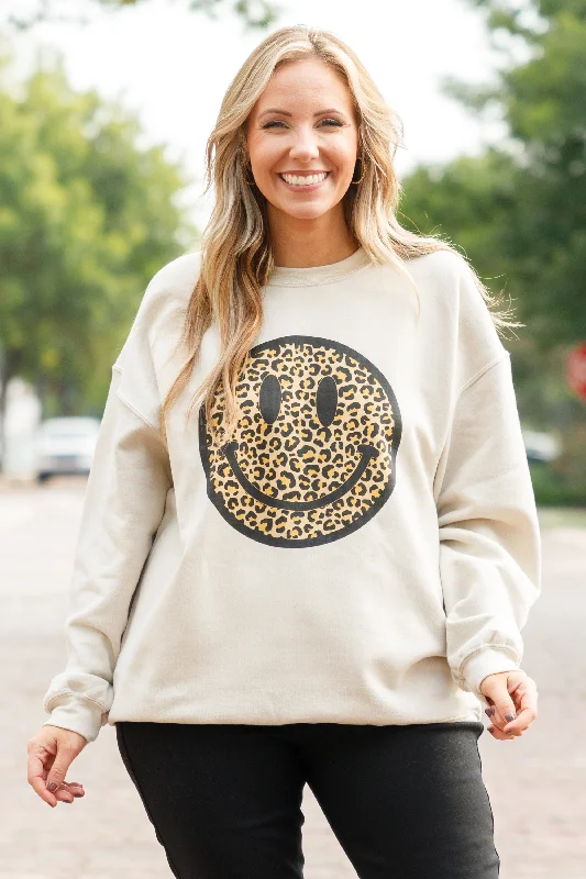 Weekend Bargains to Grab Smiley Face Sweatshirt, Sand