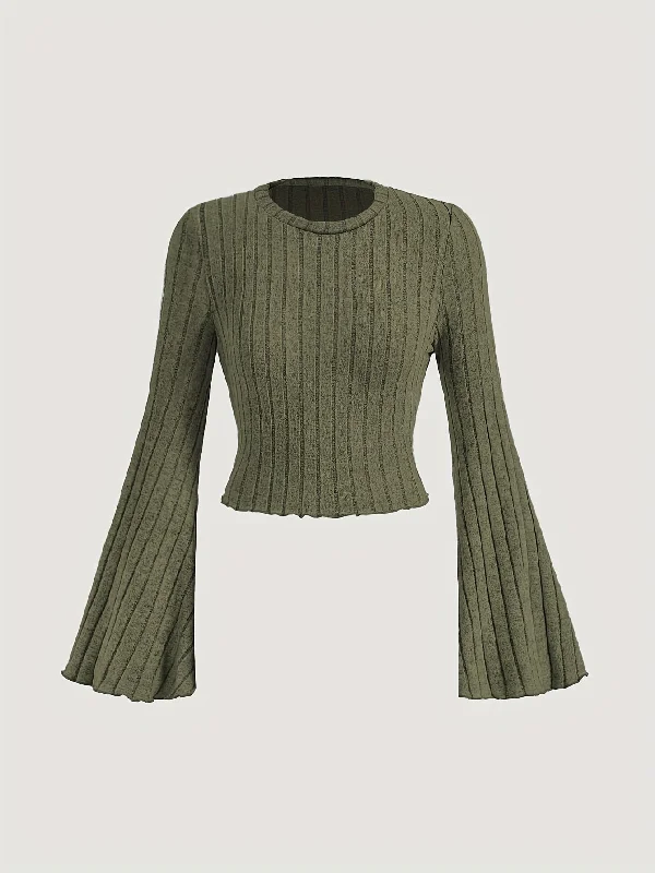 Weekend Shopping Made Better Sixsr Ribbed Knit Flared Sleeve T-Shirt, Casual Lettuce Trim Top For Spring & Fall, Women's Clothing Weekend Shopping Made Better Sixsr Ribbed Knit Flared Sleeve T-Shirt, Casual Lettuce Trim Top For Spring & Fall, Women's Clothing