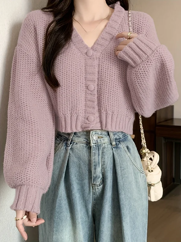 Weekend Savings Fiesta Sixsr Solid Button Down Knit Cardigan, Elegant Long Sleeve Crop Sweater, Women's Clothing Weekend Savings Fiesta Sixsr Solid Button Down Knit Cardigan, Elegant Long Sleeve Crop Sweater, Women's Clothing
