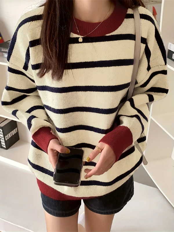 Weekend Savings Spectacular Sixsr Color Block Striped Pullover Sweater, Casual Long Sleeve Crew Neck Sweater For Fall & Winter, Women's Clothing Weekend Savings Spectacular Sixsr Color Block Striped Pullover Sweater, Casual Long Sleeve Crew Neck Sweater For Fall & Winter, Women's Clothing