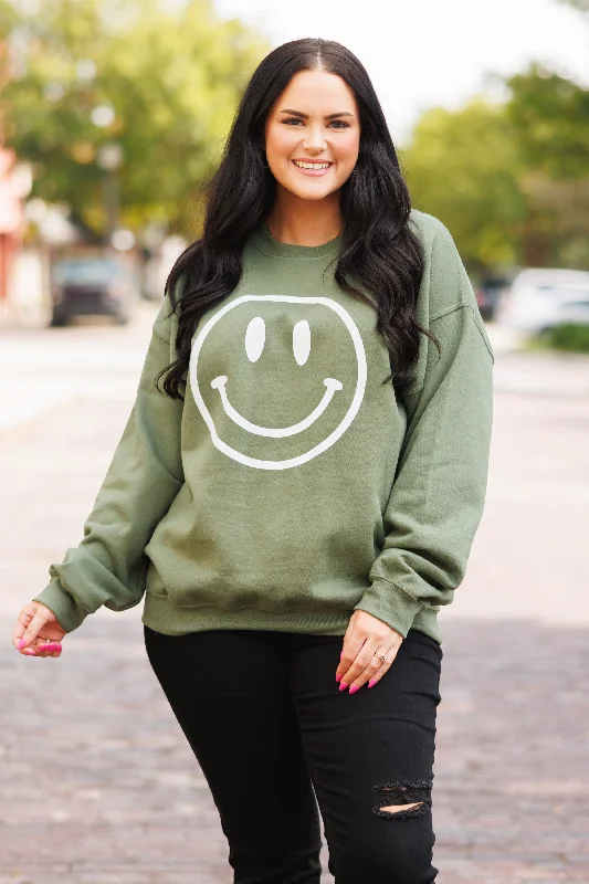 Weekend Bargains to Celebrate Remember To Smile Sweatshirt, Military Green