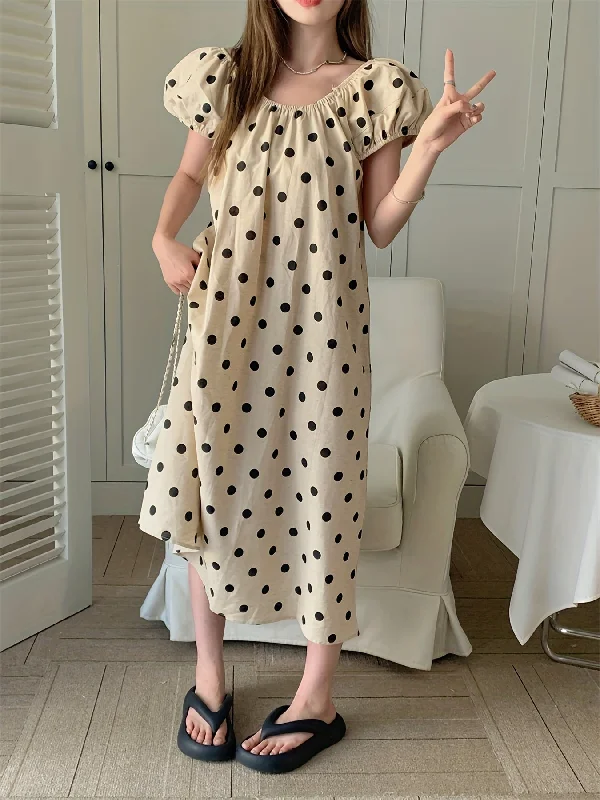 Weekend Offers That Shine Sixsr Polka Dot Print Dress, Casual Puff Sleeve Midi Dress, Women's Clothing Weekend Offers That Shine Sixsr Polka Dot Print Dress, Casual Puff Sleeve Midi Dress, Women's Clothing