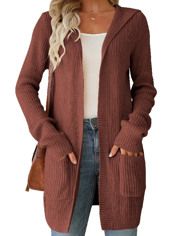 Weekend Offers That Delight Loose Hooded Pockets Cardigans, Casual Loose Long Sleeve Fall Winter Knit Cardigan, Women's Clothing Weekend Offers That Delight Loose Hooded Pockets Cardigans, Casual Loose Long Sleeve Fall Winter Knit Cardigan, Women's Clothing