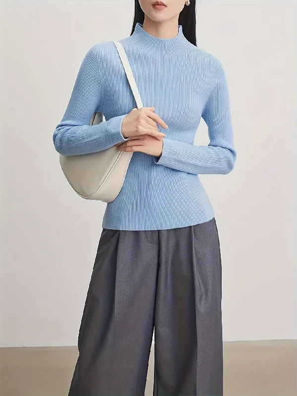 Weekend Sale: Don't Miss Out Sixsr Solid Mock Neck Knitted Top, Elegant Long Sleeve Slim Sweater, Women's Clothing Weekend Sale: Don't Miss Out Sixsr Solid Mock Neck Knitted Top, Elegant Long Sleeve Slim Sweater, Women's Clothing