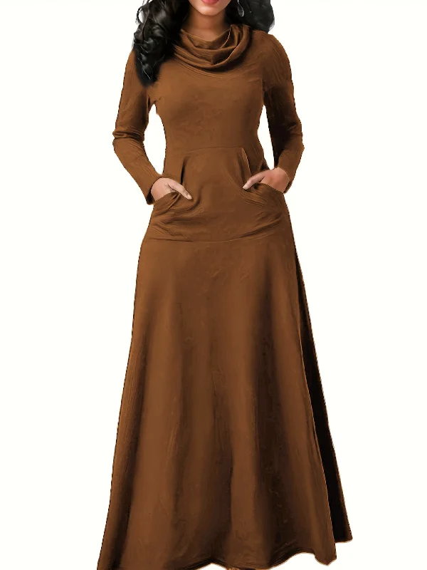 Weekend Deals That Sparkle Sixsr Pile Collar Solid Maxi Dress, Elegant Long Sleeve Kangaroo Pocket Dress, Women's Clothing Weekend Deals That Sparkle Sixsr Pile Collar Solid Maxi Dress, Elegant Long Sleeve Kangaroo Pocket Dress, Women's Clothing