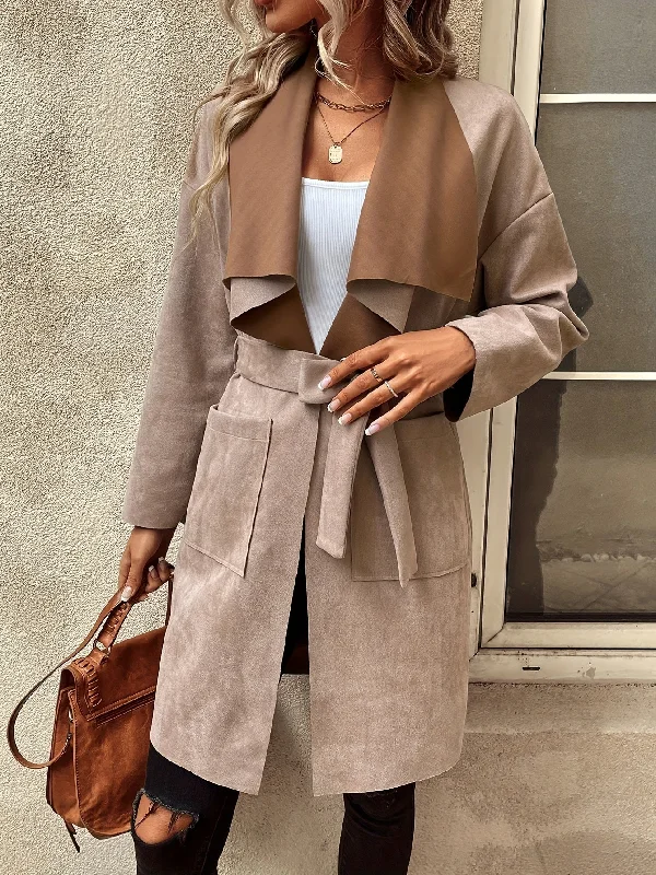 Unbeatable Prices Sixsr Waterfall Collar Open Front Coat, Elegant Long Sleeve Outerwear With Pockets, Women's Clothing Unbeatable Prices Sixsr Waterfall Collar Open Front Coat, Elegant Long Sleeve Outerwear With Pockets, Women's Clothing