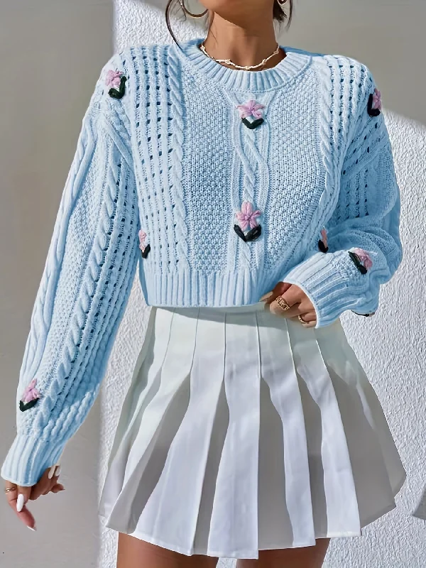 Weekend Specials to Grab Sixsr Cropped Knit Sweater, Casual Crew Neck Long Sleeve Sweater, Women's Clothing Weekend Specials to Grab Sixsr Cropped Knit Sweater, Casual Crew Neck Long Sleeve Sweater, Women's Clothing