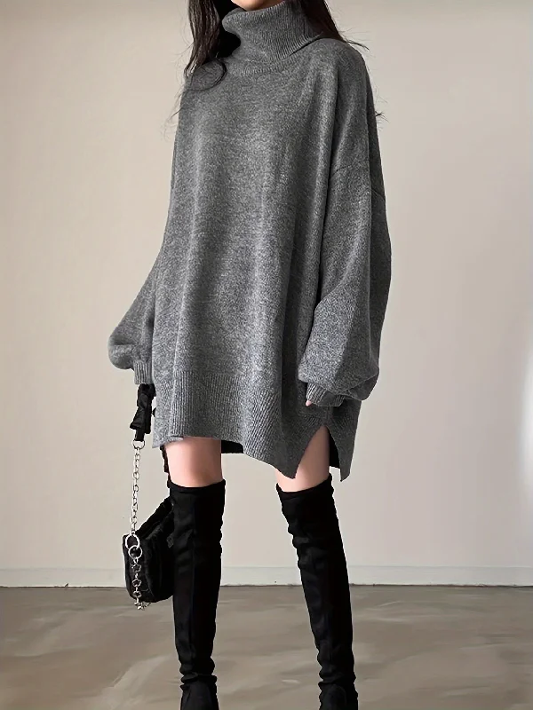 Your Weekend, Your Savings Sixsr Solid Turtle Neck Oversized Sweater, Casual Long Sleeve Split Sweater, Women's Clothing Your Weekend, Your Savings Sixsr Solid Turtle Neck Oversized Sweater, Casual Long Sleeve Split Sweater, Women's Clothing