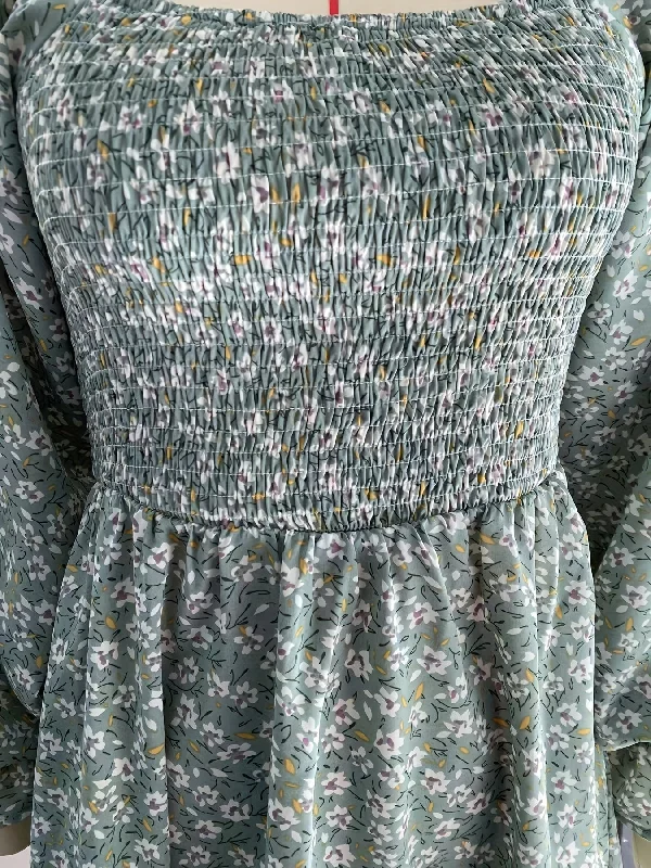 Unwind with Weekend Discounts Sixsr Floral Print Square Neck Shirred Dress, Casual Long Sleeve Ruffle Hem Dress, Women's Clothing Unwind with Weekend Discounts Sixsr Floral Print Square Neck Shirred Dress, Casual Long Sleeve Ruffle Hem Dress, Women's Clothing