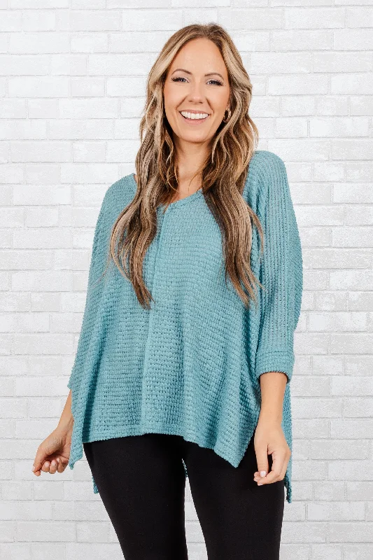 Weekend Bargains to Indulge In Let Me Think Top, Dusty Teal