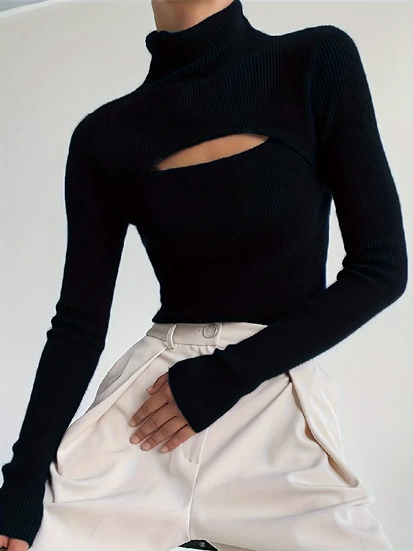Online Deal Sixsr Solid Turtle Neck Knitted Top, Casual Cut Out Long Sleeve Slim Sweater, Women's Clothing Online Deal Sixsr Solid Turtle Neck Knitted Top, Casual Cut Out Long Sleeve Slim Sweater, Women's Clothing