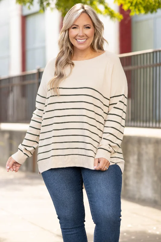 Massive Deal Heart By Heart Sweater, Oat/Dark Green