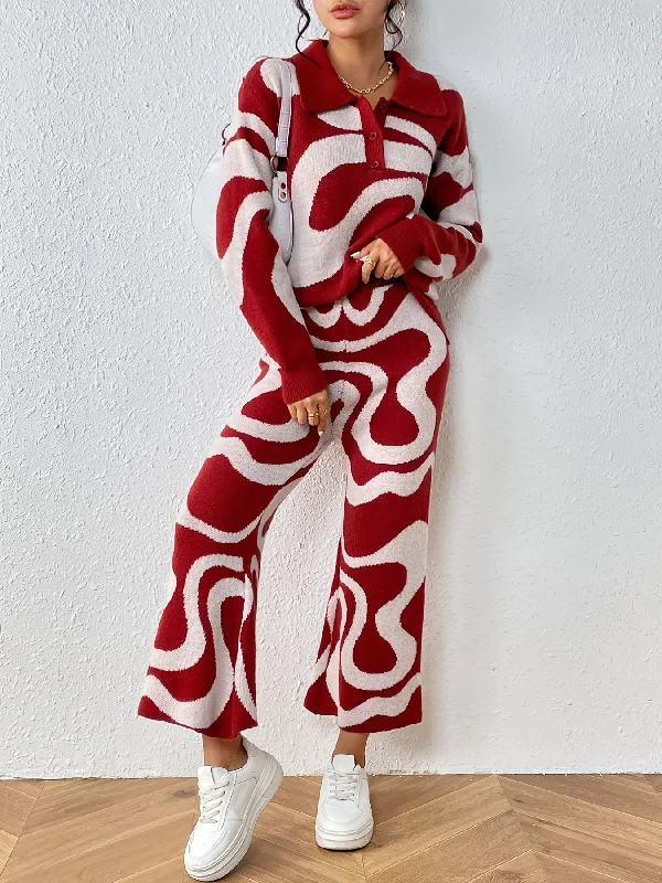 Weekend Offers You Can't Ignore Sixsr All Over Pattern Knitted Two-piece Set, Collared Long Sleeve Top & Loose Pants Outfits, Women's Clothing Weekend Offers You Can't Ignore Sixsr All Over Pattern Knitted Two-piece Set, Collared Long Sleeve Top & Loose Pants Outfits, Women's Clothing