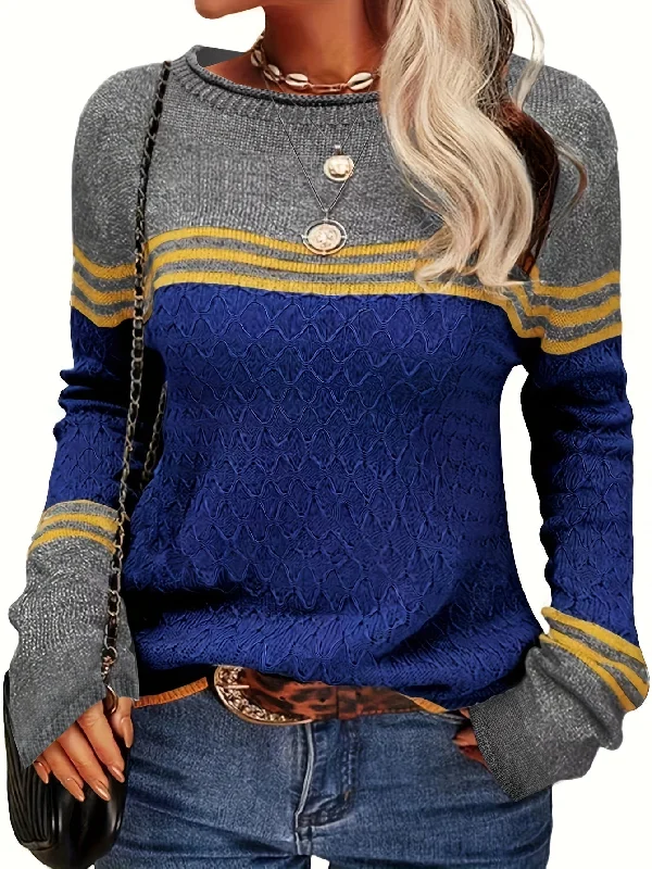 Weekend Deals That Sizzle Sixsr Color Block Boat Neck Knitted Top, Casual Long Sleeve Pullover Sweater For Fall & Winter, Women's Clothing Weekend Deals That Sizzle Sixsr Color Block Boat Neck Knitted Top, Casual Long Sleeve Pullover Sweater For Fall & Winter, Women's Clothing