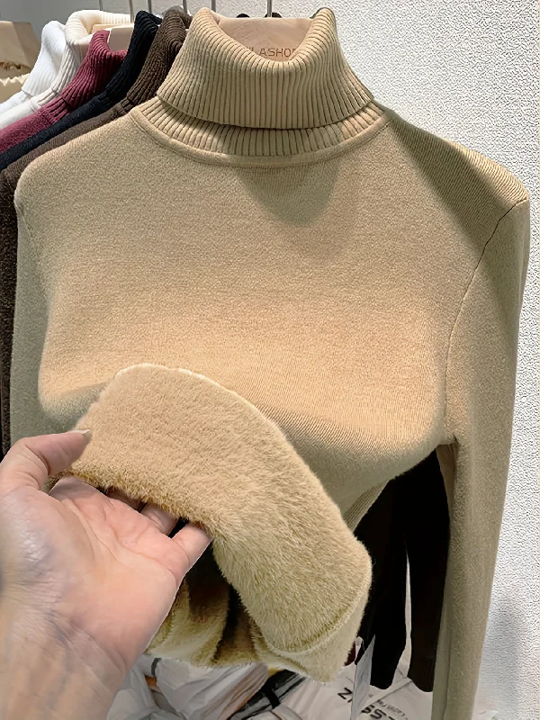 Shop the Weekend Away Sixsr Solid Turtle Neck Fleece Pullover Sweater, Elegant Long Sleeve Slim Thermal Sweater, Women's Clothing Shop the Weekend Away Sixsr Solid Turtle Neck Fleece Pullover Sweater, Elegant Long Sleeve Slim Thermal Sweater, Women's Clothing