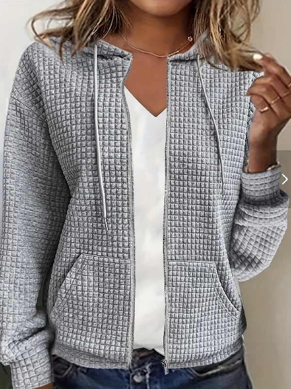 Epic Value Sixsr Plus Size Casual Coat, Women's Plus Solid Waffle Long Sleeve Hooded Drawstring Sweatshirt Coat With Pockets Epic Value Sixsr Plus Size Casual Coat, Women's Plus Solid Waffle Long Sleeve Hooded Drawstring Sweatshirt Coat With Pockets